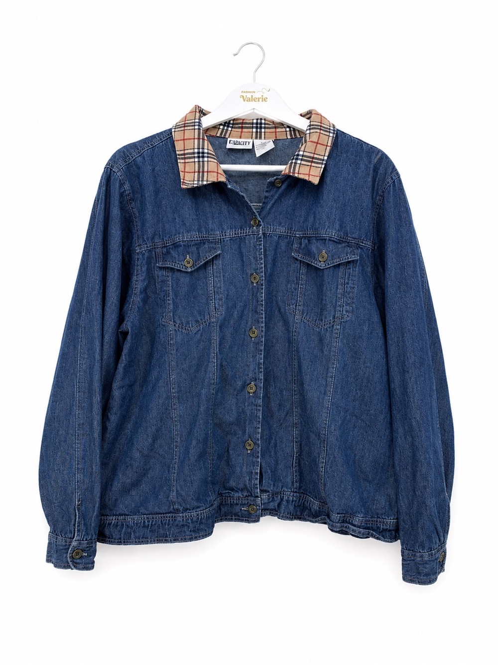 Capacity Vintage Lightweight Cotton Denim Button Front Jacket Top Size XL Plaid